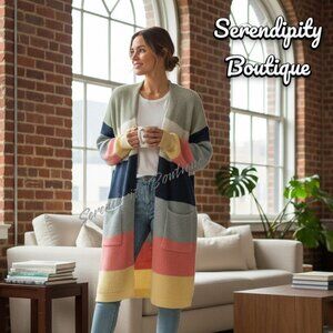 Comfy Boho Slouchy Soft Long Sleeve Long Cardigan Duster Pastel Shrug Sweater